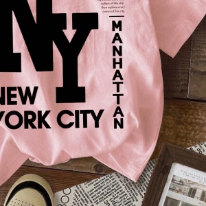Casual Loose NY Grafik Yuvarlak Yaka Kısa Kollu Tişört Kadınlar İçin, Yaz İçin Uygun