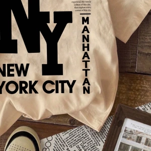 Casual Loose NY Grafik Yuvarlak Yaka Kısa Kollu Tişört Kadınlar İçin, Yaz İçin Uygun