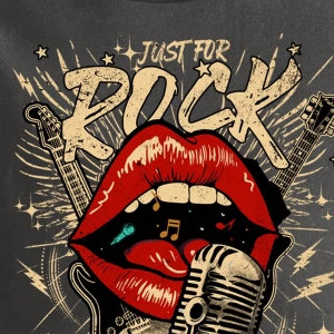 Casual Loose Rock Müzik Dudaklar Grafik Baskılı Yuvarlak Yaka Kısa Kollu Kadın Tişör