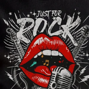 Casual Loose Rock Müzik Dudaklar Grafik Baskılı Yuvarlak Yaka Kısa Kollu Kadın Tişör
