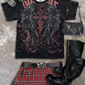 Casual Loose Rock Müzik Dudaklar Grafik Baskılı Yuvarlak Yaka Kısa Kollu Kadın Tişör