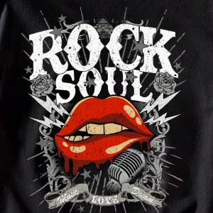 Casual Loose Rock Müzik Dudaklar Grafik Baskılı Yuvarlak Yaka Kısa Kollu Kadın Tişör