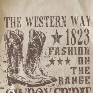 Casual Loose The Western War Baskılı Desen Yuvarlak Yaka Kısa Kollu Bol Kadın Tişö