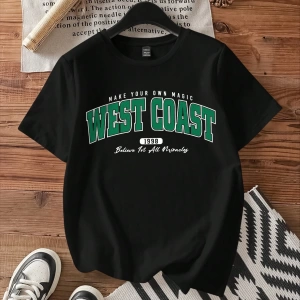 Casual Loose West Coast English Graphic Yuvarlak Yaka Kısa Kollu Tişört Kadınlar İçi