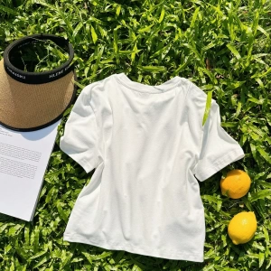 Casual Minimalist Kiraz Desenli Yuvarlak Yaka Kısa Kollu Dar Kesim Kadın Tişörtü, Ya