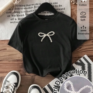 Casual Minimalist Leopar Desenli Fiyonk Dekor Yuvarlak Yaka Kısa Kollu Fitted Kırpıl