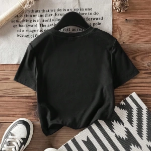 Casual Minimalist Leopar Desenli Fiyonk Dekor Yuvarlak Yaka Kısa Kollu Fitted Kırpıl