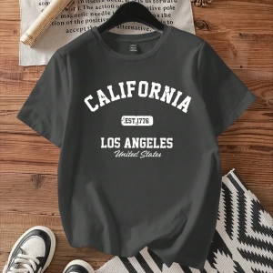 Casual Minimalist Letter Print Loose Fit Yuvarlak Yaka Kısa Kollu Tişört Kadınlar İç