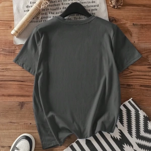 Casual Minimalist Letter Print Loose Fit Yuvarlak Yaka Kısa Kollu Tişört Kadınlar İç