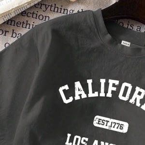 Casual Minimalist Letter Print Loose Fit Yuvarlak Yaka Kısa Kollu Tişört Kadınlar İç
