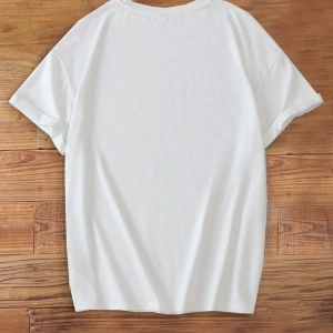 Casual Minimalist Letter Print Loose Fit Yuvarlak Yaka Kısa Kollu Tişört Kadınlar İç