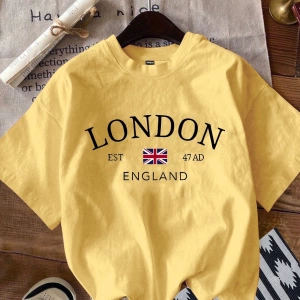 Casual Minimalist Londra Bayrağı Baskılı Bol Kesim Yuvarlak Yaka Kısa Kollu Tişö