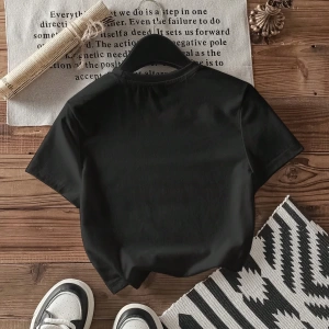 Casual Minimalist NYC Grafik Baskılı Mürettebat Yaka Kısa Kollu Kırpılmış Dar Ke