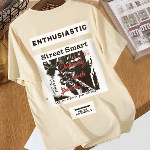 Casual Oversized Rock & Street Graphic Yuvarlak Yaka Kısa Kollu Tişört Kadınlar İçin