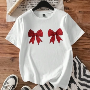 Casual Retro Dachshund Grafik Yuvarlak Yaka Kısa Kollu Dar Kesim Kadın Tişörtü,