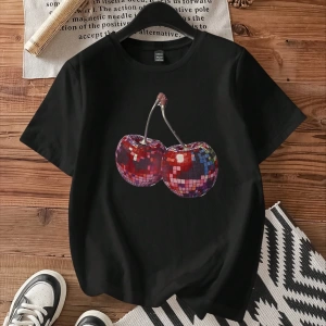 Casual Retro Dachshund Grafik Yuvarlak Yaka Kısa Kollu Dar Kesim Kadın Tişörtü,
