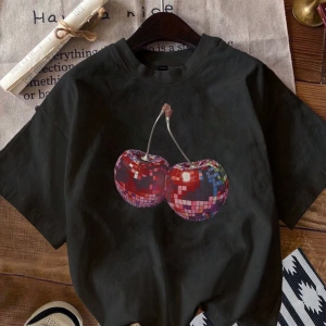 Casual Retro Dachshund Grafik Yuvarlak Yaka Kısa Kollu Dar Kesim Kadın Tişörtü,