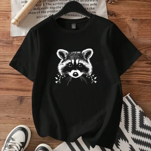 Casual Retro Kırmızı Araba Desenli %50 Pamuk Kadın Tişört