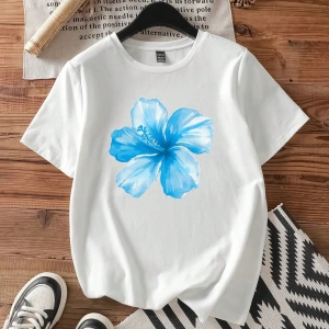 Casual Retro Kırmızı Araba Desenli %50 Pamuk Kadın Tişört