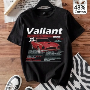 Casual Retro Kırmızı Araba Desenli %50 Pamuk Kadın Tişört