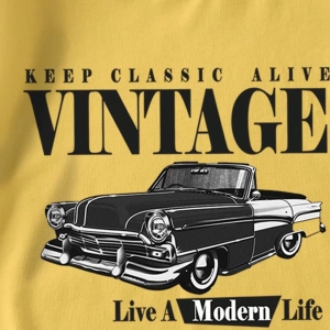 Casual Retro Kırmızı Araba Desenli %50 Pamuk Kadın Tişört
