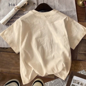 Casual Retro Nomadic Style Denim Çocuk Baskı Desenli Gevşek Yuvarlak Yaka Kısa Kollu
