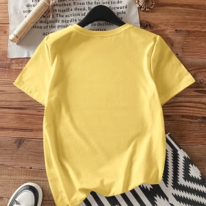 Casual Sevimli Ayı Desen Yuvarlak Yaka Kısa Kollu Kadın Tişörtü, Yaz İçin Uygun