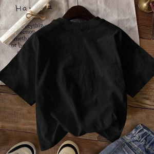 Casual Siyah Büyük Boy OK Bear Grafik Yuvarlak Yaka Kısa Kollu Pamuklu Tişört Kadınl
