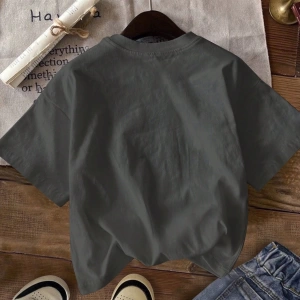 Casual Siyah Büyük Boy OK Bear Grafik Yuvarlak Yaka Kısa Kollu Pamuklu Tişört Kadınl