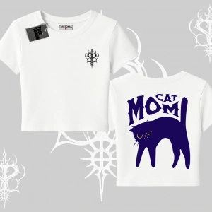 Cat Mom Yazılı Minimal Kedi Arka Baskılı Babby Tee Tshirt