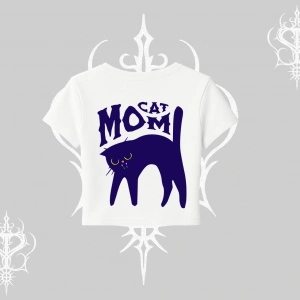 Cat Mom Yazılı Minimal Kedi Arka Baskılı Babby Tee Tshirt