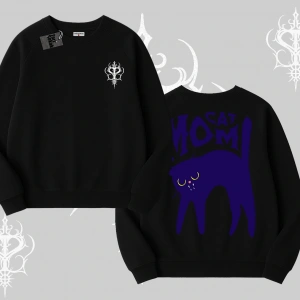 Cat Mom Yazılı Minimal Kedi Arka Baskılı Biskilet Sweatshirt
