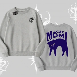 Cat Mom Yazılı Minimal Kedi Arka Baskılı Biskilet Sweatshirt