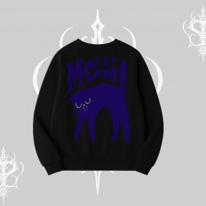 Cat Mom Yazılı Minimal Kedi Arka Baskılı Biskilet Sweatshirt
