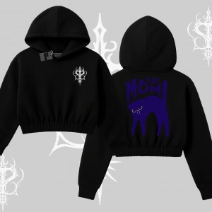 Cat Mom Yazılı Minimal Kedi Arka Baskılı Kapşonlu Crop Sweatshirt