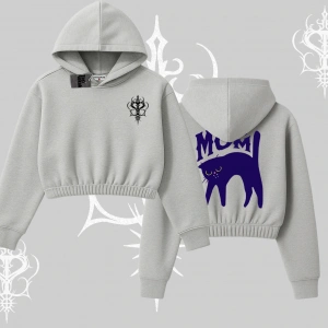 Cat Mom Yazılı Minimal Kedi Arka Baskılı Kapşonlu Crop Sweatshirt