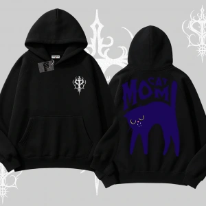 Cat Mom Yazılı Minimal Kedi Arka Baskılı Kapşonlu Sweatshirt
