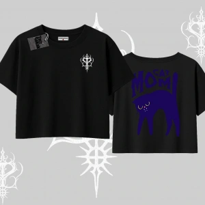 Cat Mom Yazılı Minimal Kedi Arka Baskılı Oversize Crop Tshirt