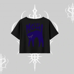 Cat Mom Yazılı Minimal Kedi Arka Baskılı Oversize Crop Tshirt