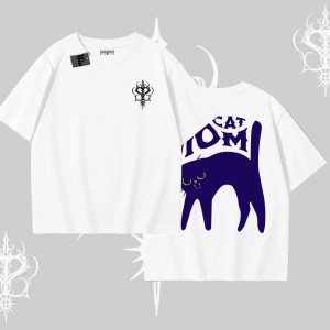 Cat Mom Yazılı Minimal Kedi Arka Baskılı Oversize Tshirt