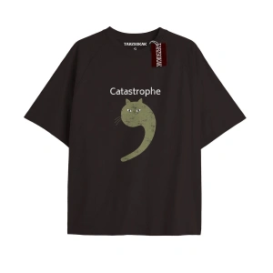 CATASTROPHE Unisex Oversize Yazılı Tshirt SİYAH