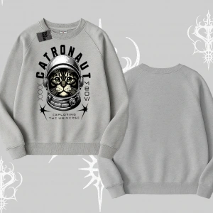 Catronaut Kedi Baskılı Biskilet Sweatshirt