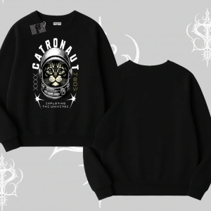 Catronaut Kedi Baskılı Biskilet Sweatshirt