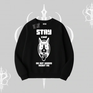 Catronaut Kedi Baskılı Kapşonlu Crop Sweatshirt