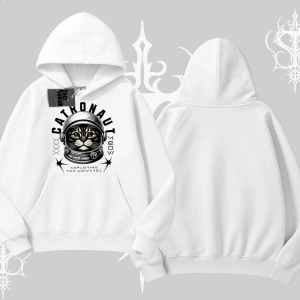Catronaut Kedi Baskılı Kapşonlu Sweatshirt