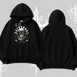 Catronaut Kedi Baskılı Kapşonlu Sweatshirt