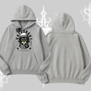 Catronaut Kedi Baskılı Kapşonlu Sweatshirt