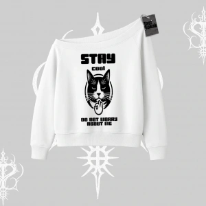 Catronaut Kedi Baskılı Kayık Yaka Sweatshirt