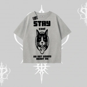 Catronaut Kedi Baskılı Kayık Yaka Tshirt