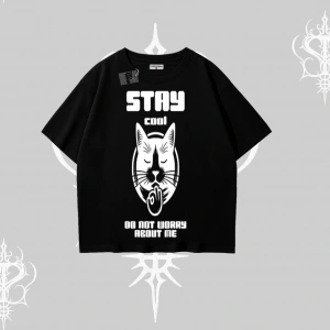 Catronaut Kedi Baskılı Kayık Yaka Tshirt